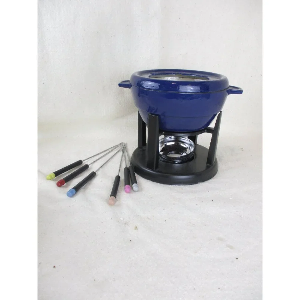 Trudeau cast iron blue Fondue pot Sauce Chafing vintage,‎ Kitchenware